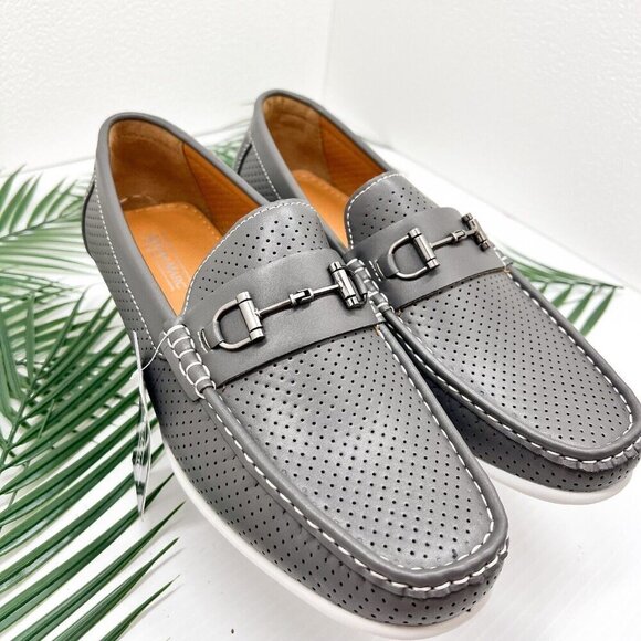 Aston Marc Men's Grey Perforated Moccasin Toe Driving Loafers Size 11 NWB - Picture 5 of 12